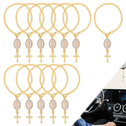 12 Pendentif ovale décoratif en alliage et fer, orné de la Vierge Marie et d'une croix, décoration intérieure de voiture pour rétroviseur intérieur