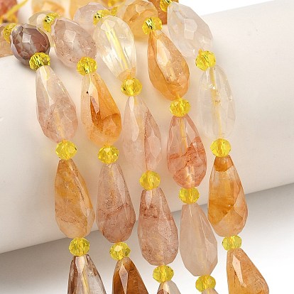 Натуральный желтый гематоидный кварц/золотые целебные кварцевые бусины нити, граненые, слеза, с бисером