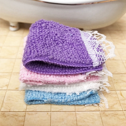 Toallas de baño de tela de encaje, accesorios de casa de muñecas micro paisaje hogar, simulando decoraciones de utilería