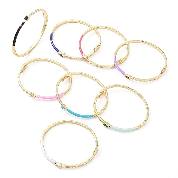 Enamel Teardrop Hinged Bangle with Cubic Zirconia, Golden Brass Jewelry