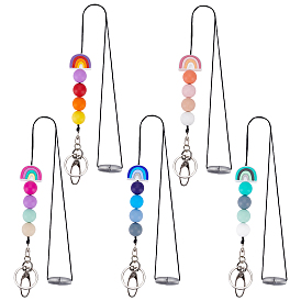 BENECREAT 5Pcs 5 Colors Rainbow Silicone Keychain, with Alloy Swivel Hook, Iron Clasps, 304 Stainless Steel Split Key Rings and Plastic Breakaway Clasps, Nylon Thread