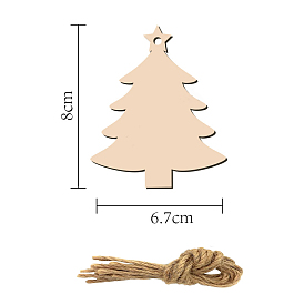10Pcs Christmas Tree Unfinished Wood Cutouts Ornaments, with Hemp Rope, for Blank Crafts DIY Christmas Party Hanging Decoration Supplies