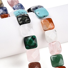 Mixed Gemstone Beads Strands, Faceted Square