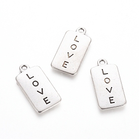 Rack Plating Tibetan Style Alloy Pendants, Rectangle with Word Love, for Valentine's Day