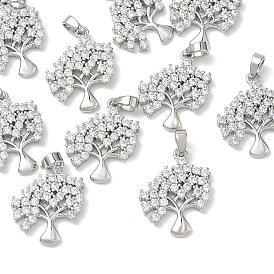 SHEGRACE Brass Clear Cubic Zirconia Pendants, Tree Charms, Cadmium Free & Lead Free & Nickel Free