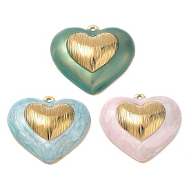 304 Stainless Steel with Enamel Pendants, Heart Charms, Ion Plating(IP), Real 18K Gold Plated