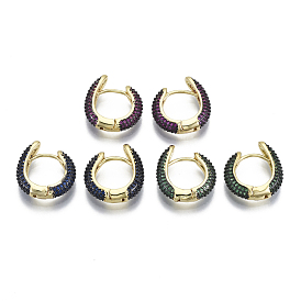 Brass Micro Pave Cubic Zirconia Huggie Hoop Earrings, Nickel Free, Ring, Real 16K Gold Plated