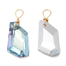 Glass Pendants, with Light Gold Brass Loops, Faceted, Twist Rhombus Charms