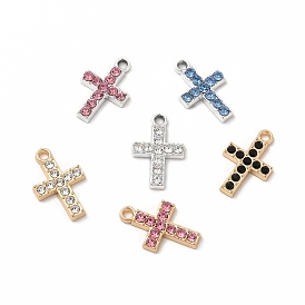 Colgantes de diamantes de imitación de aleación ecológica con revestimiento en rack, encanto de la cruz de la religión