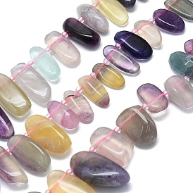 Natural Colorful Fluorite Beads Strands, Nuggets, Top Drilled, with Seed Beads