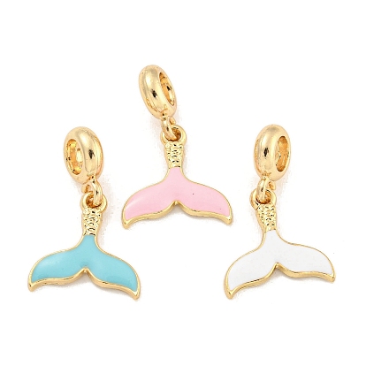 Покрытие стойки сплав эмаль рыбий хвост европейские подвески с подвесками, Подвески с большими отверстиями, золотые, без кадмия, без никеля и без свинца