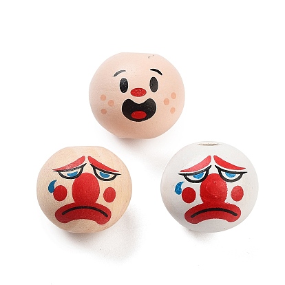 Набивные деревянные европейские бусины, круглый с узором клоуна