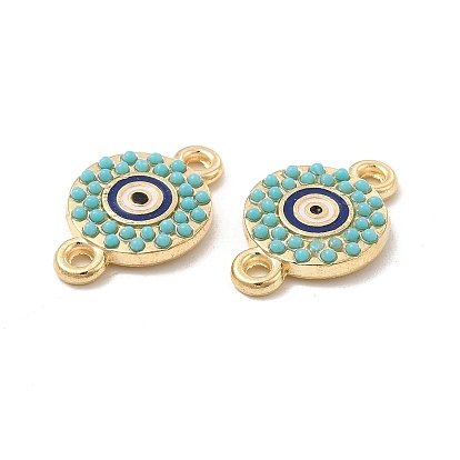 Alloy Connector Charms with Blue Enamel and Synthetic Turquoise, Flat Round Links, Nickel