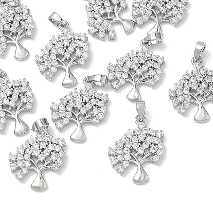 SHEGRACE Brass Clear Cubic Zirconia Pendants, Tree Charms, Cadmium Free & Lead Free & Nickel Free