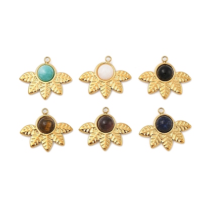 Природных драгоценных камней подвески, с 304 фурнитурой из нержавеющей стали, ионное покрытие (ip), лист прелести