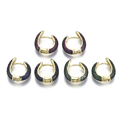 Brass Micro Pave Cubic Zirconia Huggie Hoop Earrings, Nickel Free, Ring, Real 16K Gold Plated