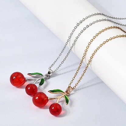 Подвеска в виде красной вишни из латуни, эмали и смолы 304 цепочка из нержавеющей стали для женщин