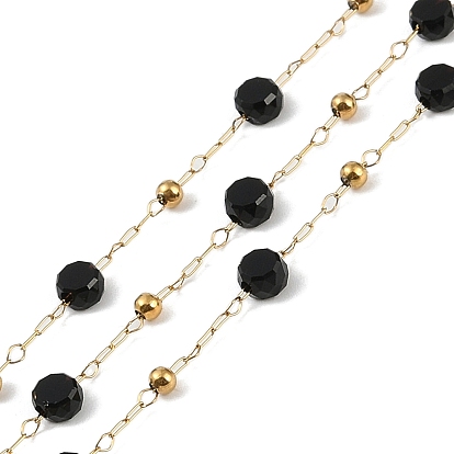 Ионное покрытие (ip) 304 звенья цепи из нержавеющей стали, со стеклянными бусинами и катушкой, пайки, чёрные