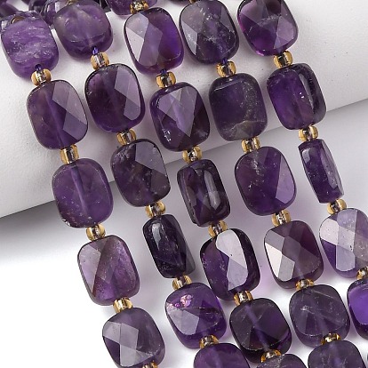 Природный аметист нитей бисера, прямоугольные, граненые, с бисером