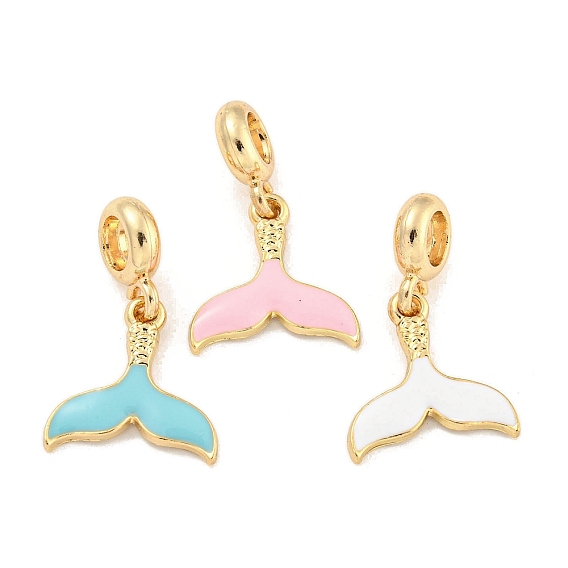 Покрытие стойки сплав эмаль рыбий хвост европейские подвески с подвесками, Подвески с большими отверстиями, золотые, без кадмия, без никеля и без свинца