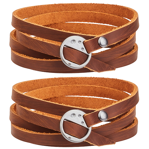 2 шт. браслеты из коровьего шнура для мужчин и женщин, металлический черный 