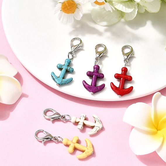 Подвесные украшения в виде якоря из синтетической бирюзы, Застежки-когти из цинкового сплава, подвески для украшений сумок