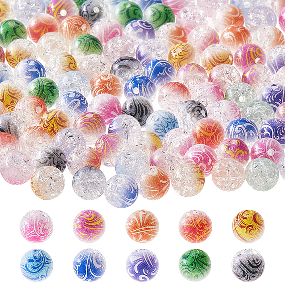 160 шт. 10 цвета, двухцветные акриловые бусины с кракле, окрашенные распылением, круглые