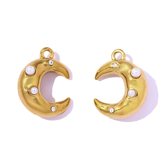 304 из нержавеющей стали горный хрусталь подвески, лунное очарование, ионное покрытие (ip), долговечный, с ABS имитации жемчуга, реальный 18 k позолоченный, кристалл