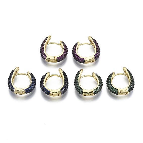 Brass Micro Pave Cubic Zirconia Huggie Hoop Earrings, Nickel Free, Ring, Real 16K Gold Plated