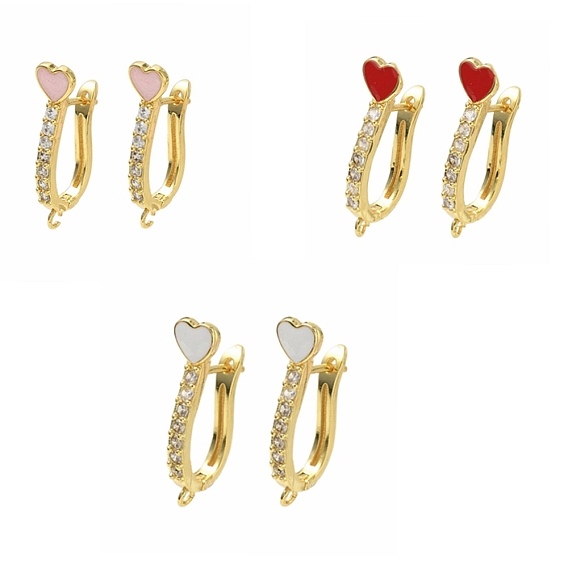 Латунные серьги-кольца из прозрачного кубического циркония, сердце, защёлка с петлёй, без кадмия и без свинца, стойки покрытие, долговечный, золотые