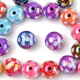 20 акриловые бусины с УФ-покрытием, радужный, круглый с отпечатком лапы