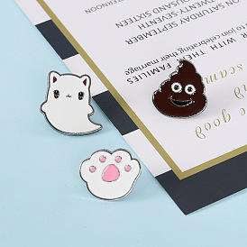 Cute small jewelry pin cute pet cat paw print brooch white ghost funny poop collar pin