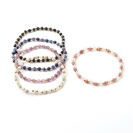 Natur gemischte Edelstein Perlen Stretch Armbänder, mit vergoldeten Messing-Abstandsperlen