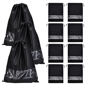 Dustproof Non-woven Fabrics Shoes Storage Pouches, Drawstring Bags with Visible Window, Rectangle