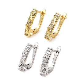 Застежка для сережек-колец из прямоугольной латуни с микропаве и прозрачными кубическими циркониями, долговечный, защёлка с петлёй