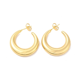 Rack Plating Brass Round Stud Earrings, Half Hoop Earrings for Women, Lead Free & Cadmium Free