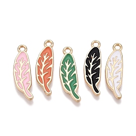 Rack Plating Alloy Enamel Pendants, Golden, Leaf Charm