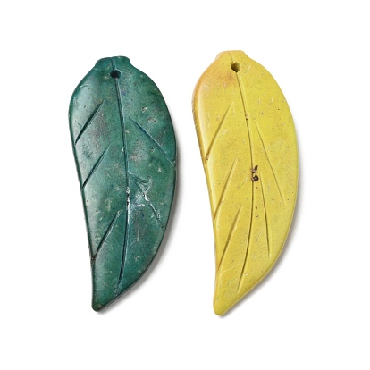 Carved Natural Coconut Big Pendants, Dyed, Leaf