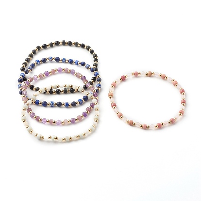 Natur gemischte Edelstein Perlen Stretch Armbänder, mit vergoldeten Messing-Abstandsperlen