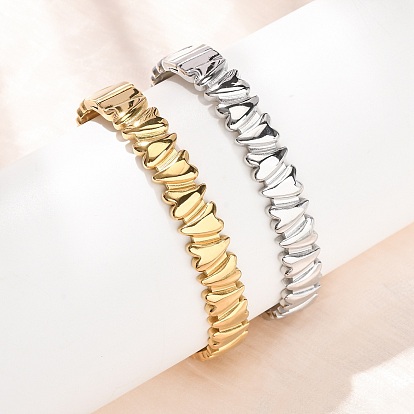 Valentine's Day 304 Stainless Steel Heart Open Hinged Cuff Bangles for Women