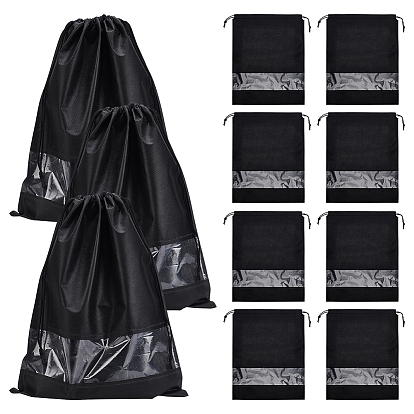 Dustproof Non-woven Fabrics Shoes Storage Pouches, Drawstring Bags with Visible Window, Rectangle