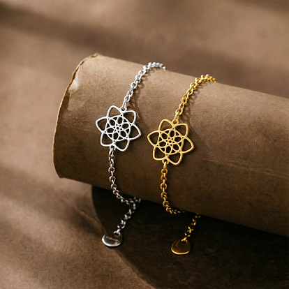 304 inox lien fleur bracelets, bracelets chaîne câblée pour femmes