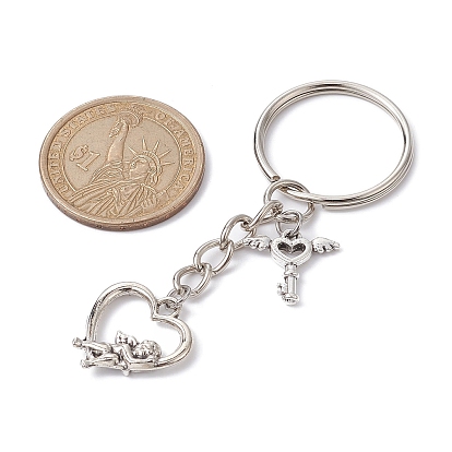 Valentine's Day Heart Alloy Pendant Keychain, with Iron Split Key Rings
