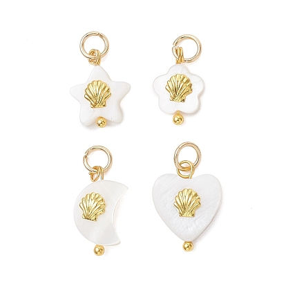 Подвески из натуральных пресноводных ракушек, с металлическим корпусом в форме раковины и 304 фурнитурой из нержавеющей стали., разнообразные, белые