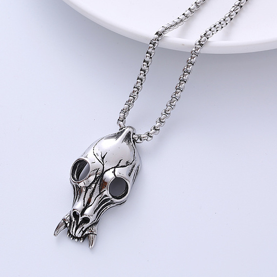 Винтажные ожерелья из нержавеющей стали с подвеской в виде черепа животного для мужчин