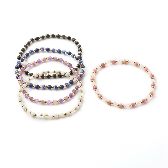 Natur gemischte Edelstein Perlen Stretch Armbänder, mit vergoldeten Messing-Abstandsperlen