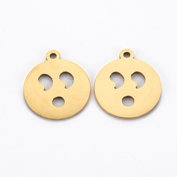 Ion Plating(IP) 201 Stainless Steel Pendants, Cut, Flat Round with Expression