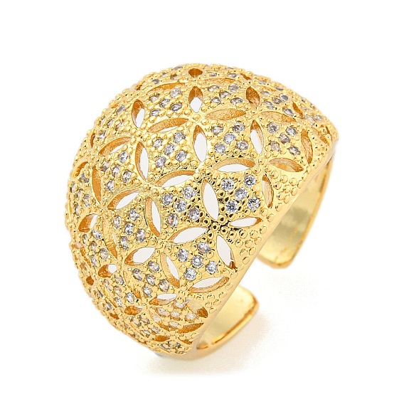 Открытое кольцо-манжета с прозрачным цветком и кубическим цирконием, латунные широкие кольца на палец для женщин