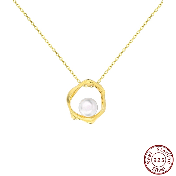 925 Sterling Silver & Natural Freshwater Pearl Pendants, Irregular Ring with Round Charms, Without Necklace, White