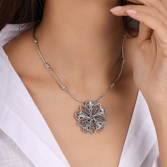 Ожерелья из сплава с гравировкой в виде цветка в тибетском стиле для женщин
